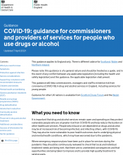 COVID-19  Guidance For Commissioners And Providers Of Services For People Who Use Drugs Or Alcohol - GOV UK